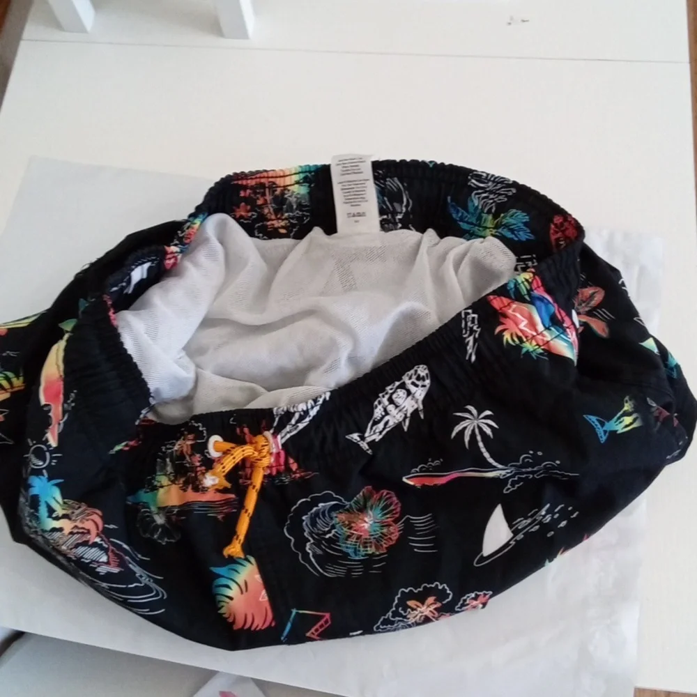 Wonder Nation Boys Swim Trunks XL 14-16 Black Tropical Print Swim Shorts